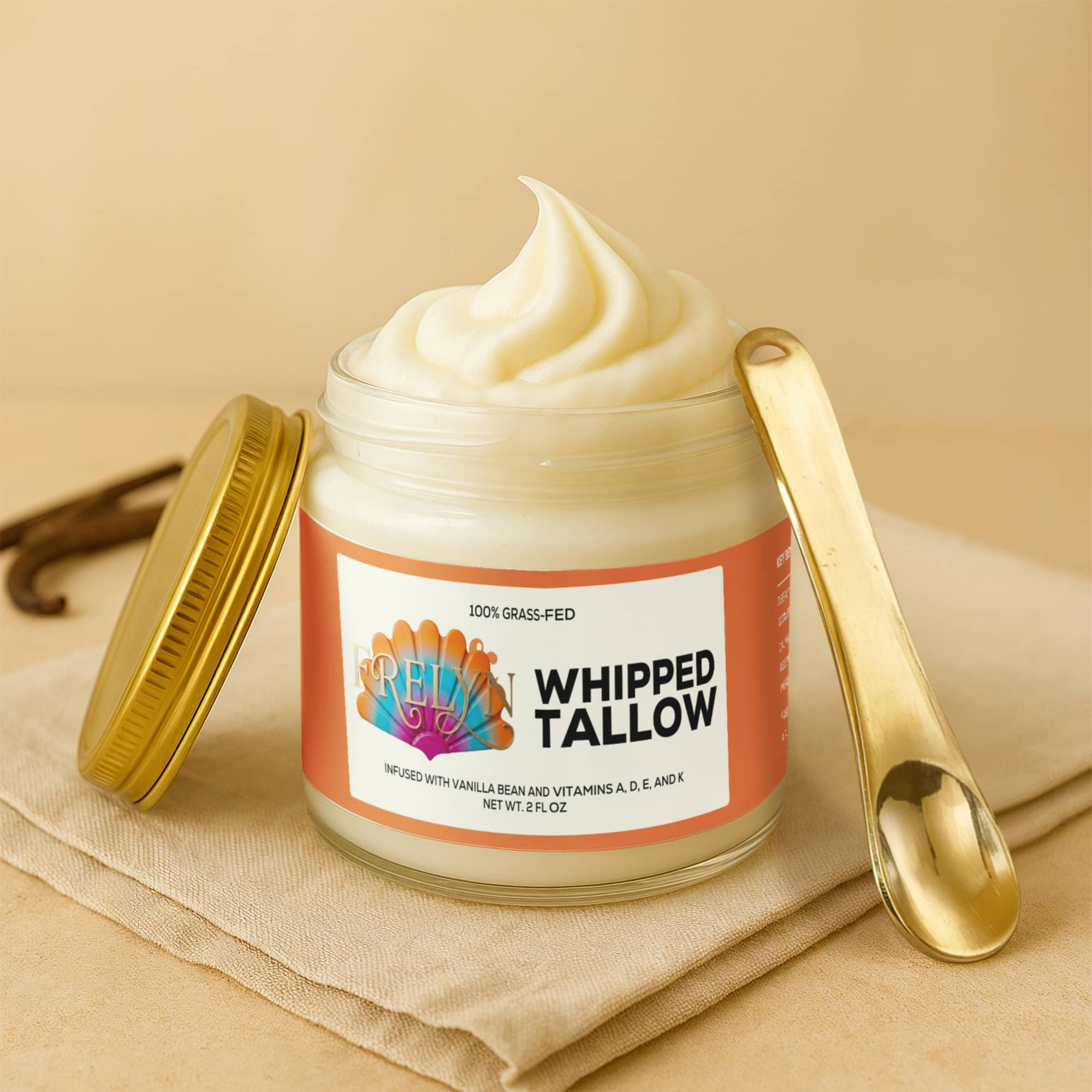 Whipped Grass-Fed Tallow Balm with Vanilla Bean – Deep Moisturizer | By Frelyn